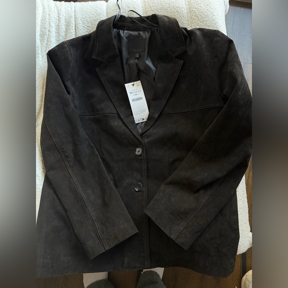 NWT Zara 100% Leather Dark Brown Suede Jacket - Picture 6 of 7
